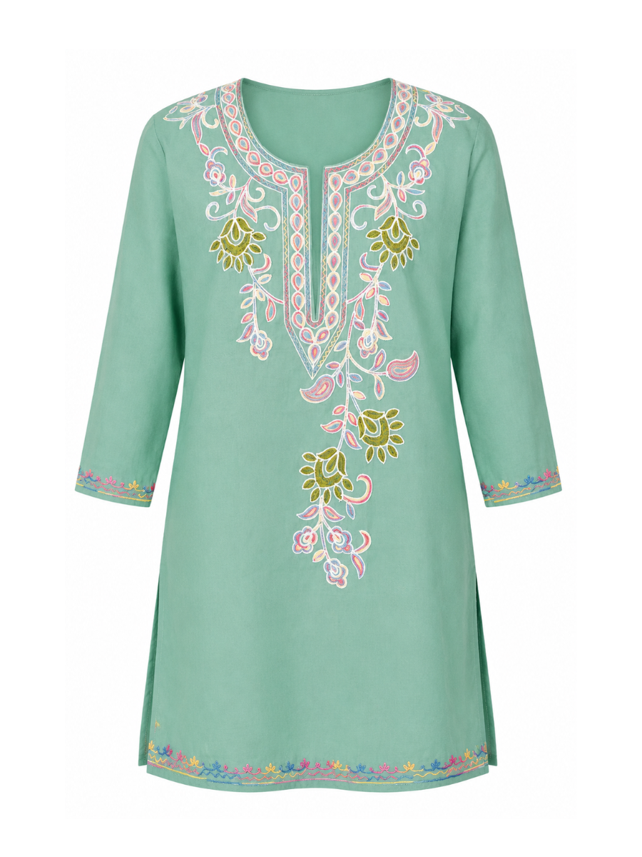 Noor : Aari embroidery summer kurti | Mint Teal